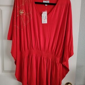 Fashion Bug Women's Red V-Neck Embellished Top